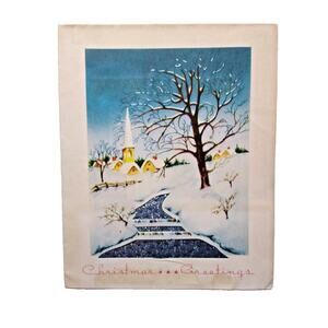 Diecut Glittered Snow Walkway Church Religious Christmas Greeting Card 1945